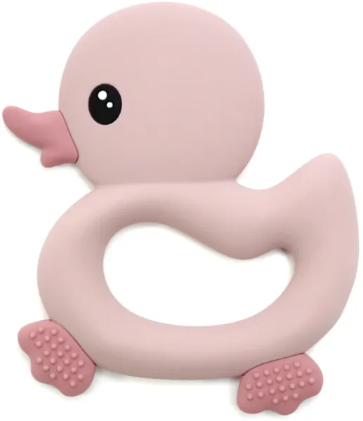 Anneau de dentition avec canard et surfaces tactiles, rose clair
